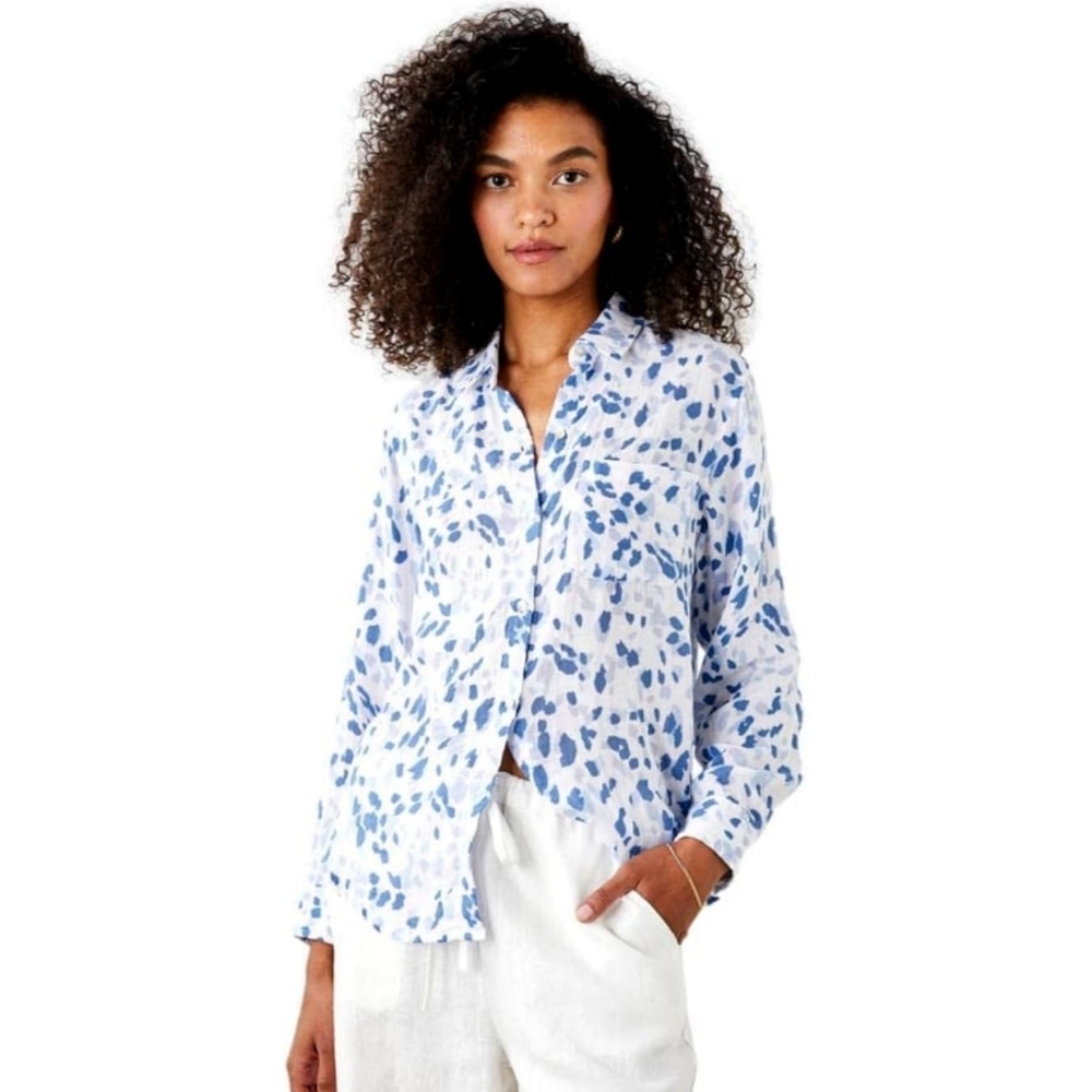 Rails Ellis Cotton Gauze Button Up Blue Spotted Shirt